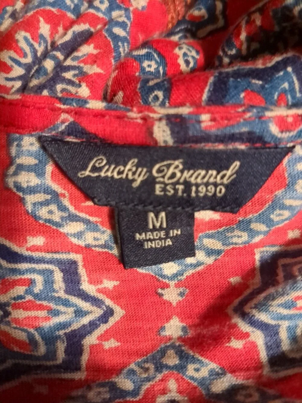 M Lucky Brand Boho Style Long Sleeve Embroidered Top - Picture 10 of 10